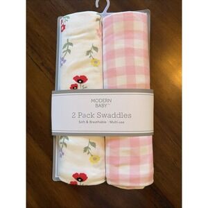 NEW Modern Baby 2 pk Baby Blankets Pink Floral and Gingham